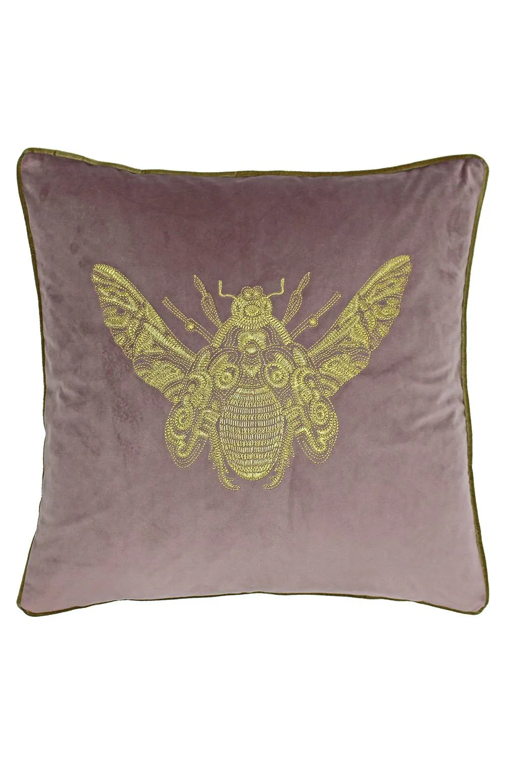 Paoletti Cerana Embroidered Bee Velvet Cushion in Dark Pink 1