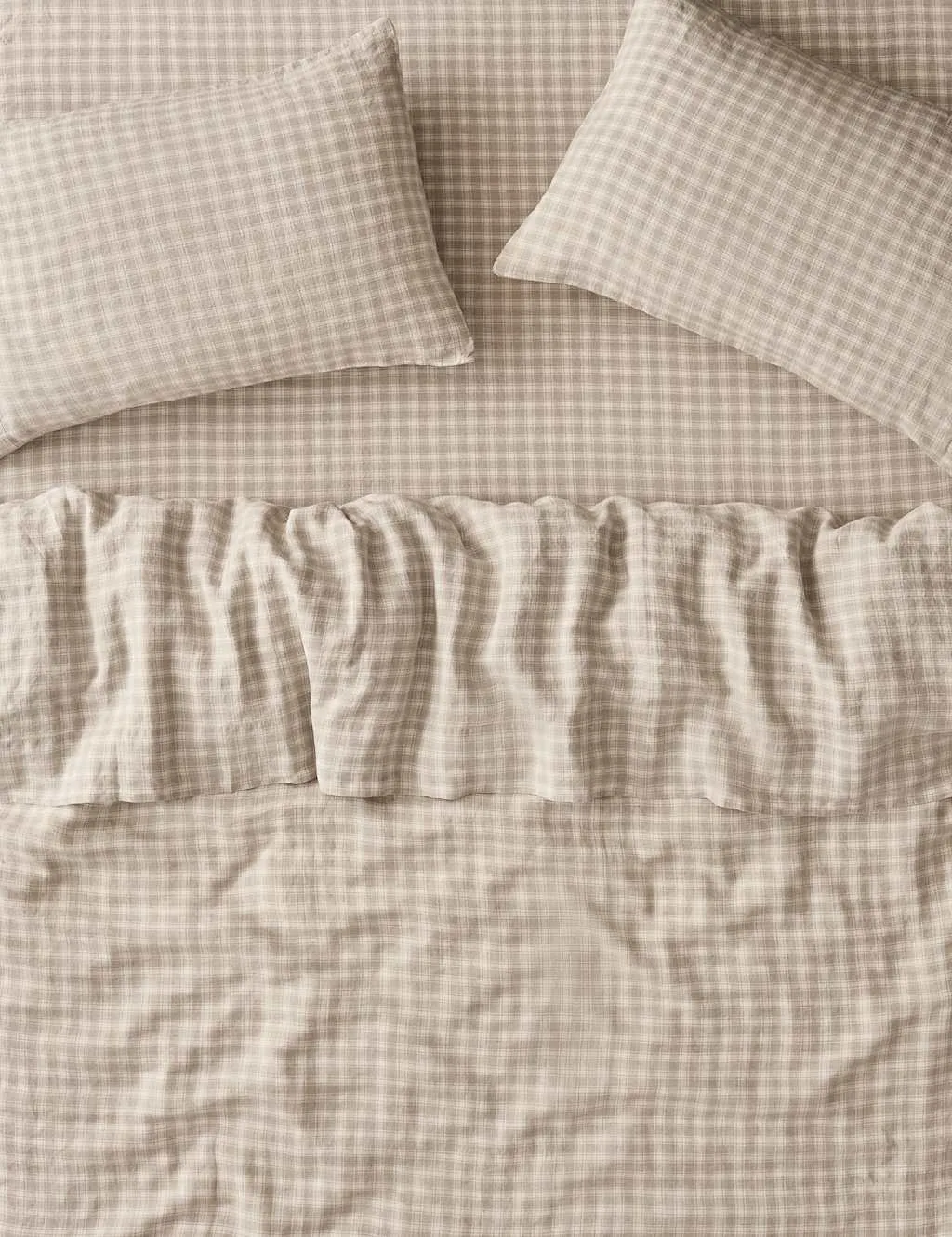 Piglet In Bed Pure Linen Gingham Duvet Cover Taupe