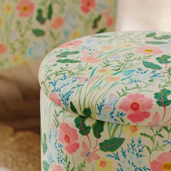 Round Spring Floral Print Storage Footstool 4