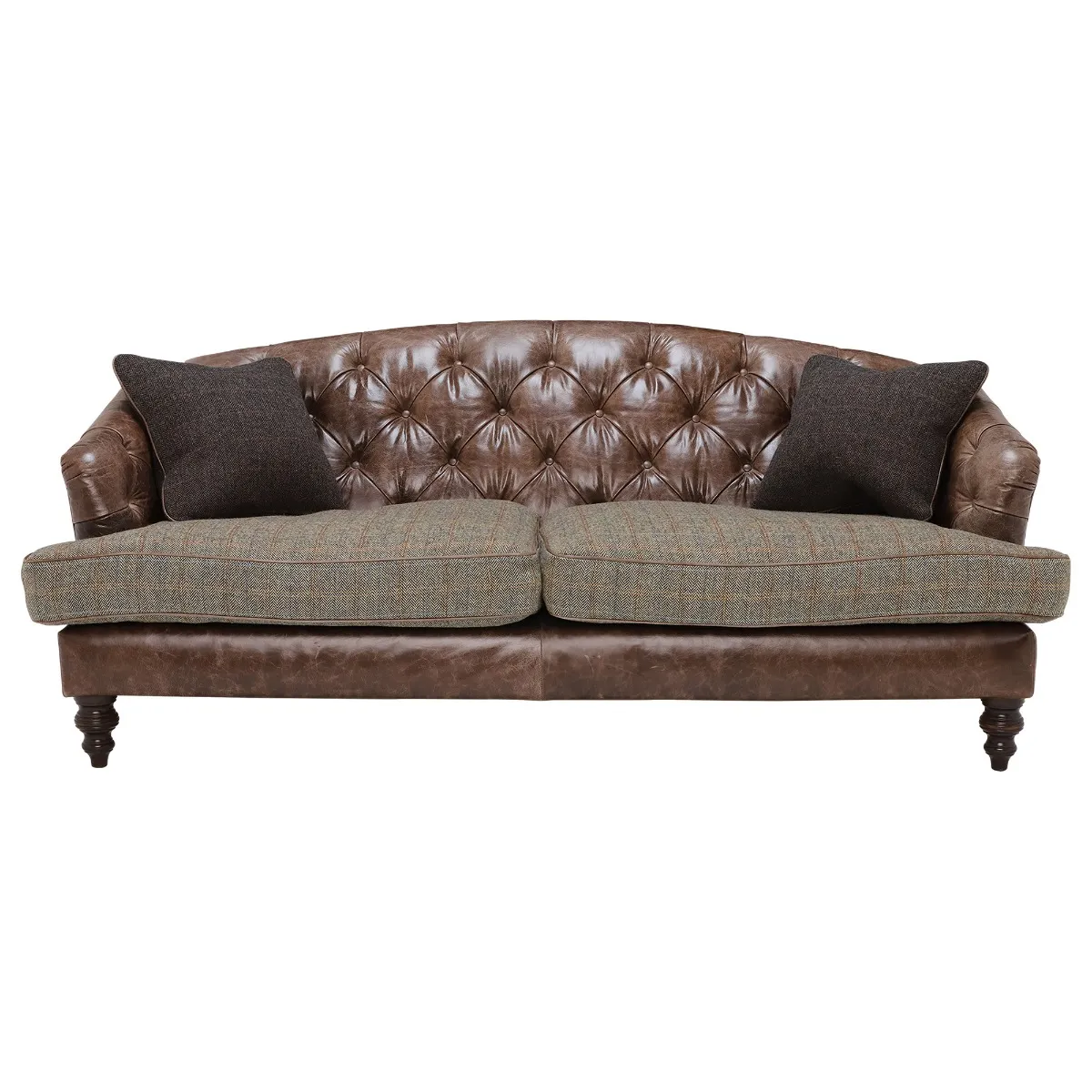 Harris Tweed Leather Dalmore Midi Sofa Bracken Herringbone - Barker & Stonehouse