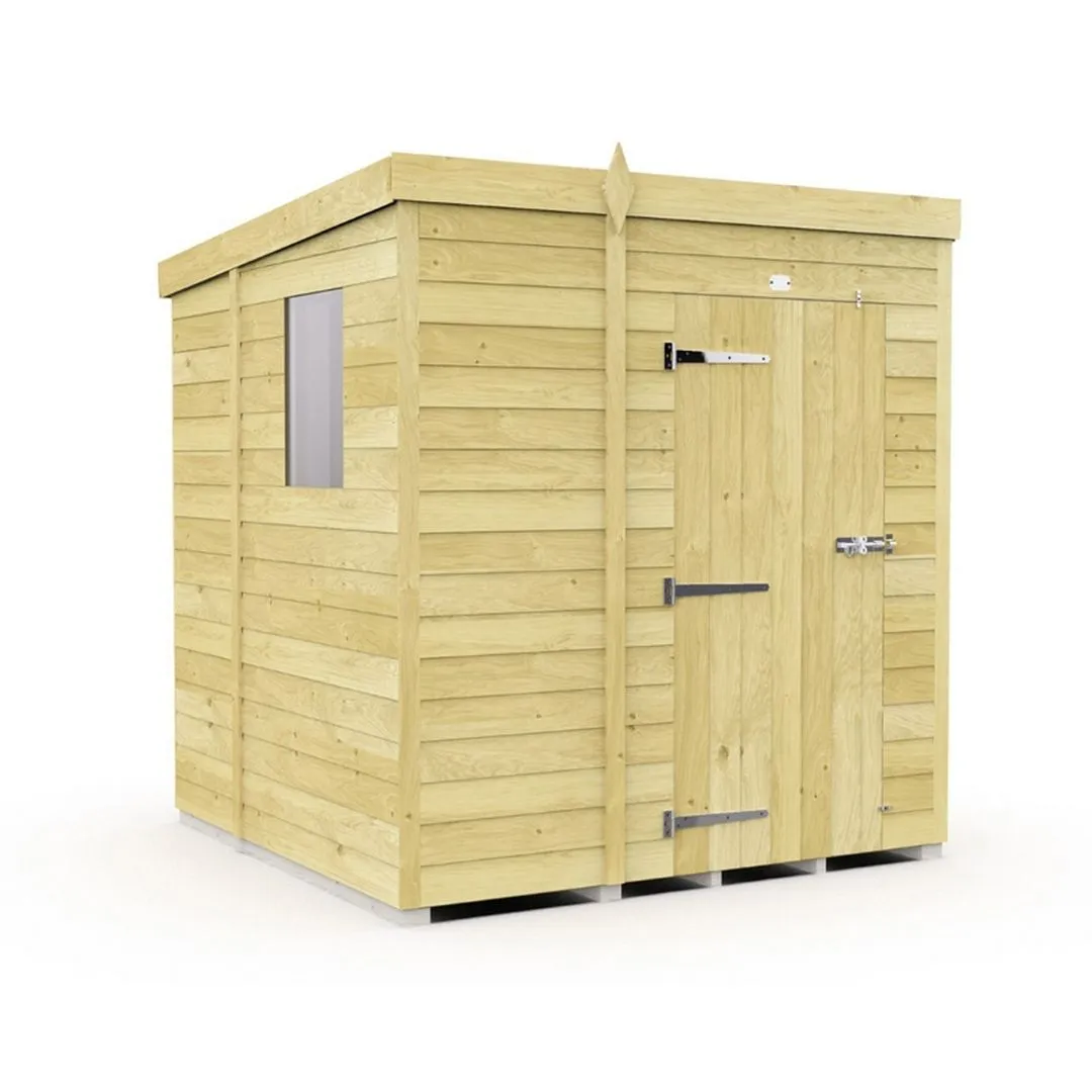 Buttercup Farm 5 x 6 Feet Pent Shed - Single Door W/ Windows - L178 x W158 x H201 cm in Brown