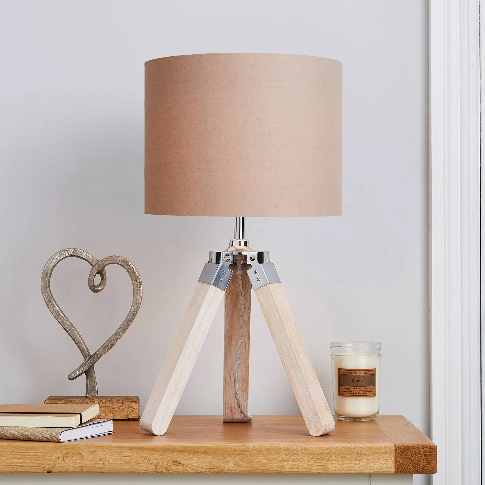 Trio Tripod Light Wood Table Lamp Brown