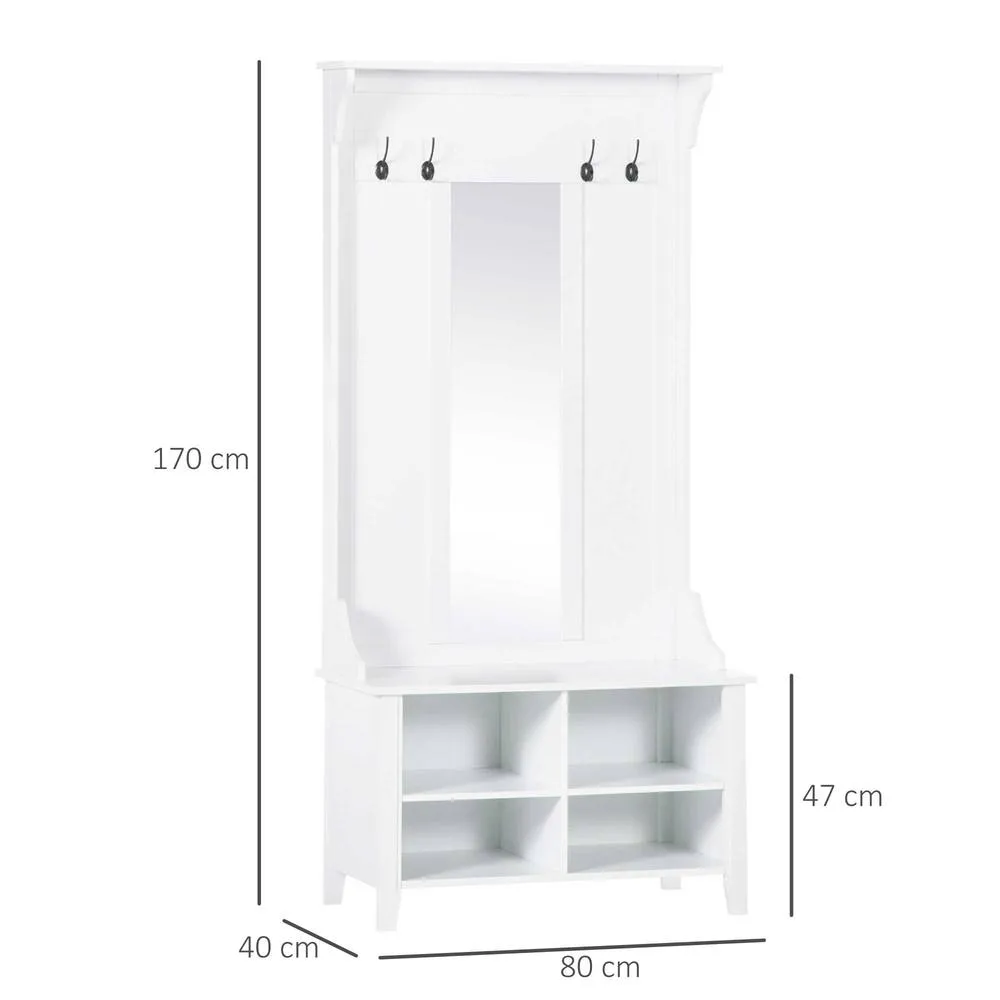 HOMCOM Hallway Furniture Set Shoe Bench Storage Mirror Cabinet Coat Rack in White 3