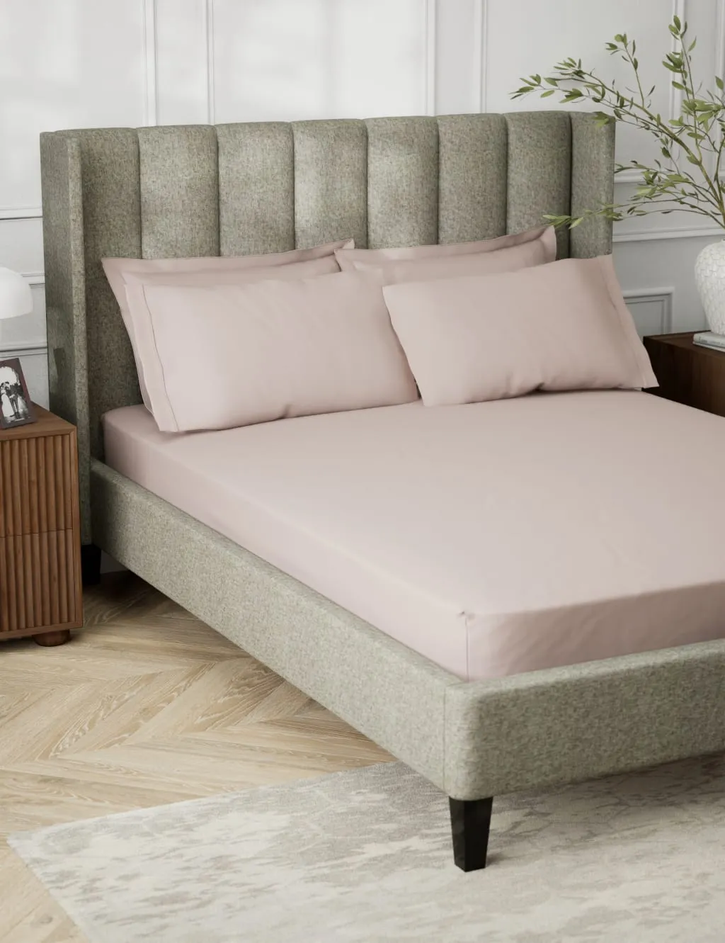 M&S Egyptian Cotton 230 Thread Count Crisp Extra Deep Fitted Sheet Dusted Pink
