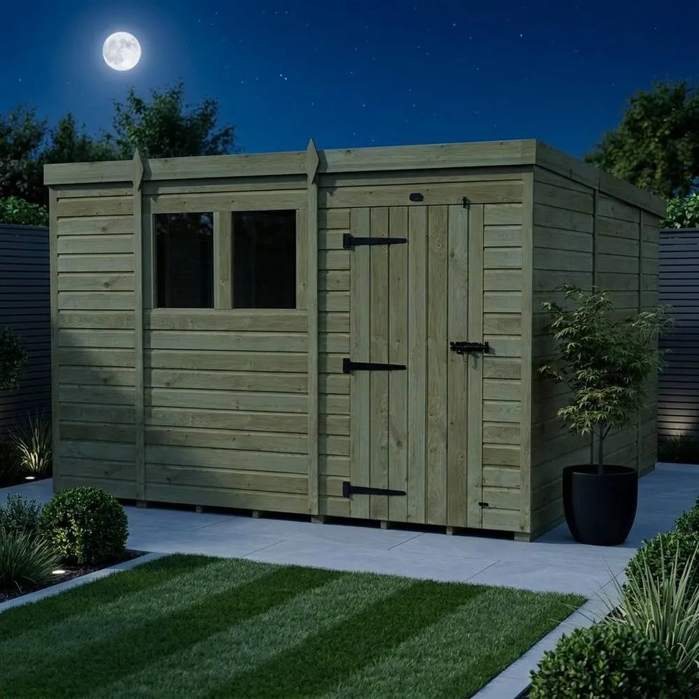 Buttercup Farm 10ft x 10ft Pent Garden Shed Single Door With Windows - Timber in Brown 3