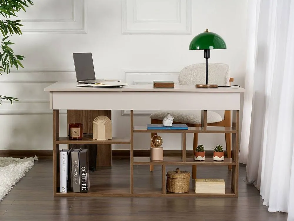 Vente-unique Corner Desk With Storage Units - Colour: Beige & Dark Natural in Brown 4