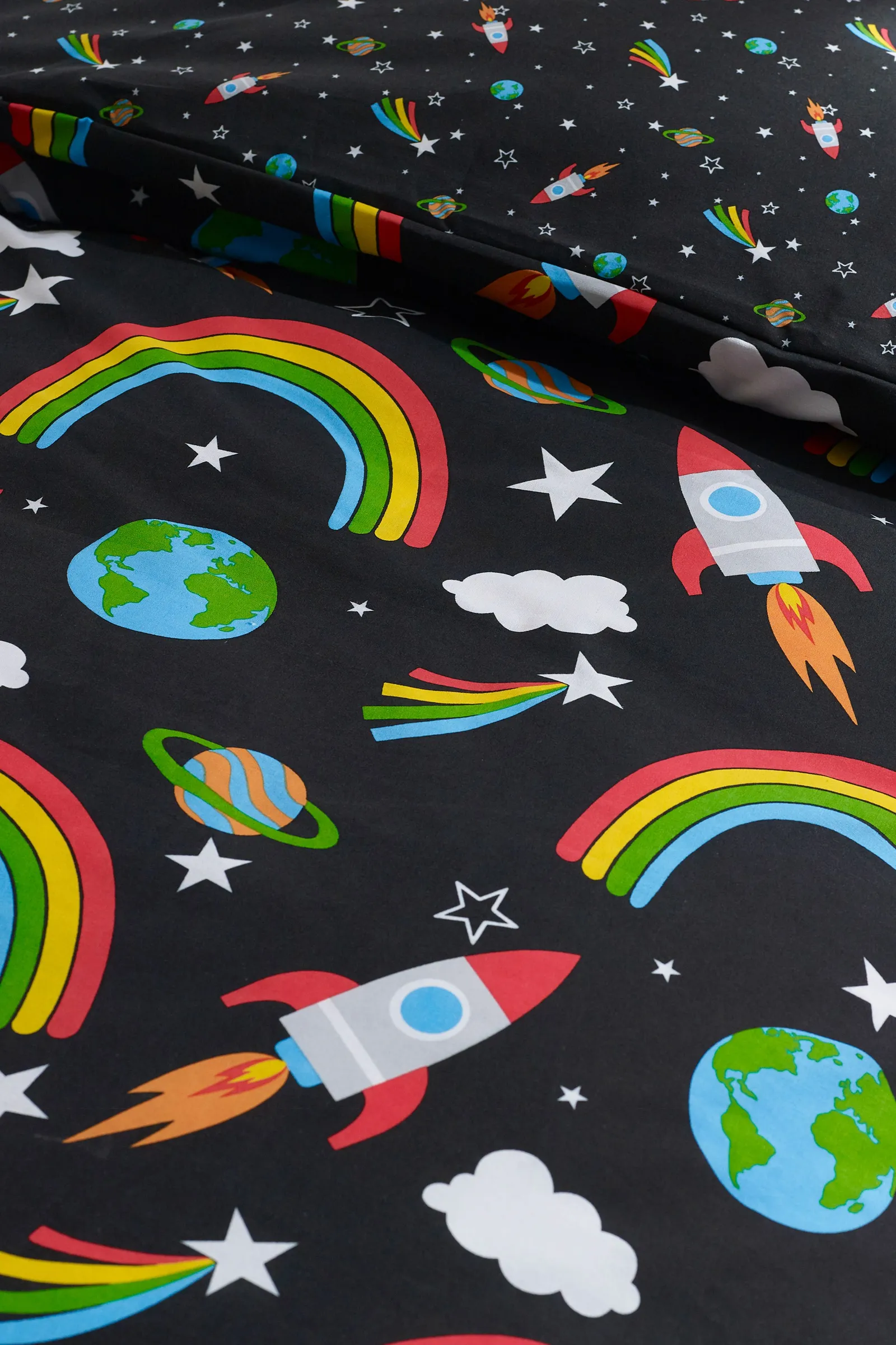 Catherine Lansfield 'Rainbow Rockets' Reversible Duvet Cover Set in Black 4