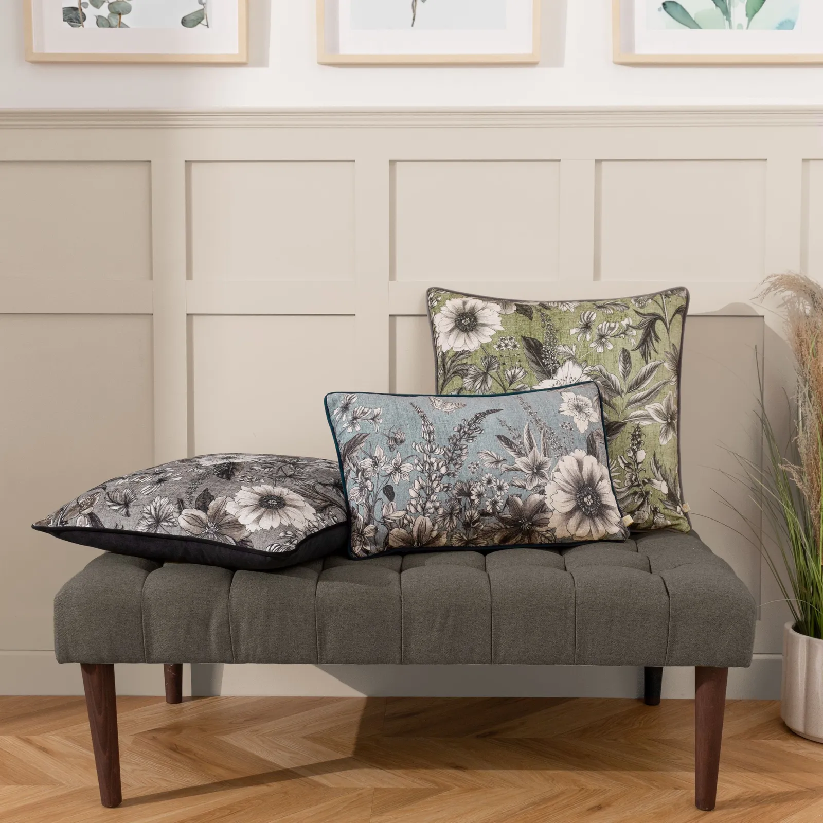 Wylder Harlington Botany Floral Piped Cushion in Beige 6