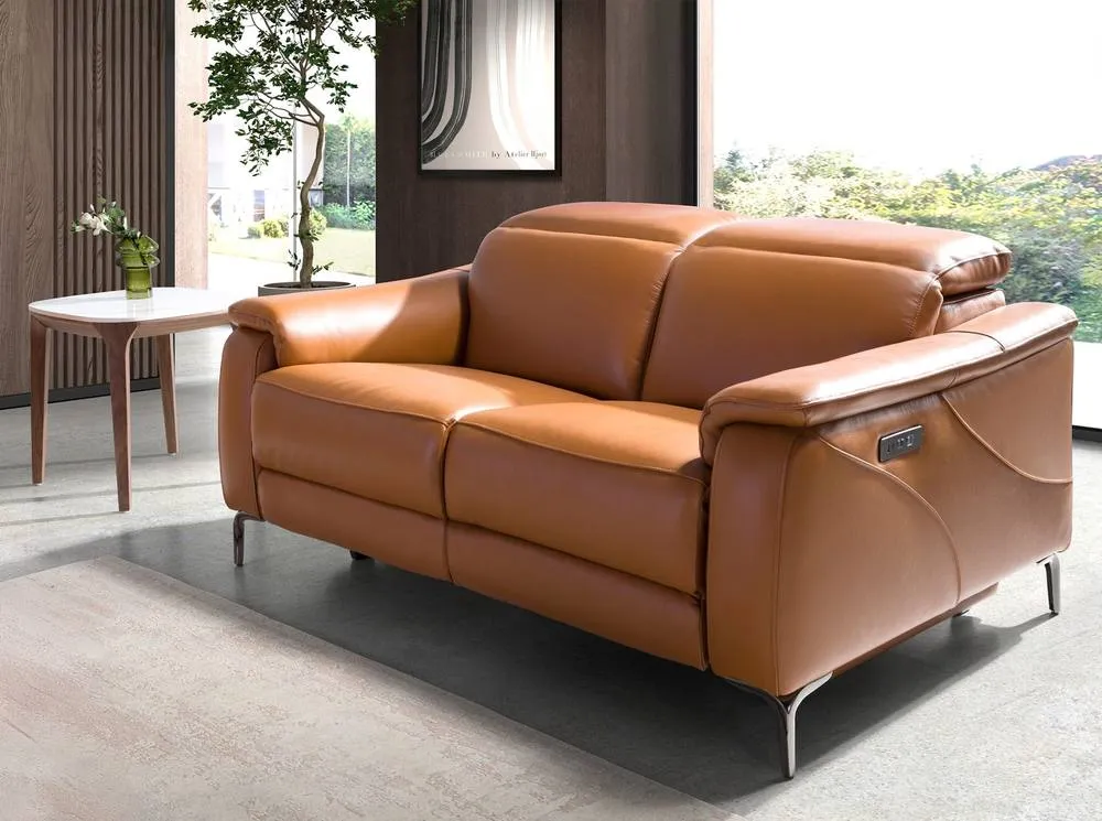 Angel Cerda 2-Seater Electric Recliner Sofa Brown Cowhide Leather 3