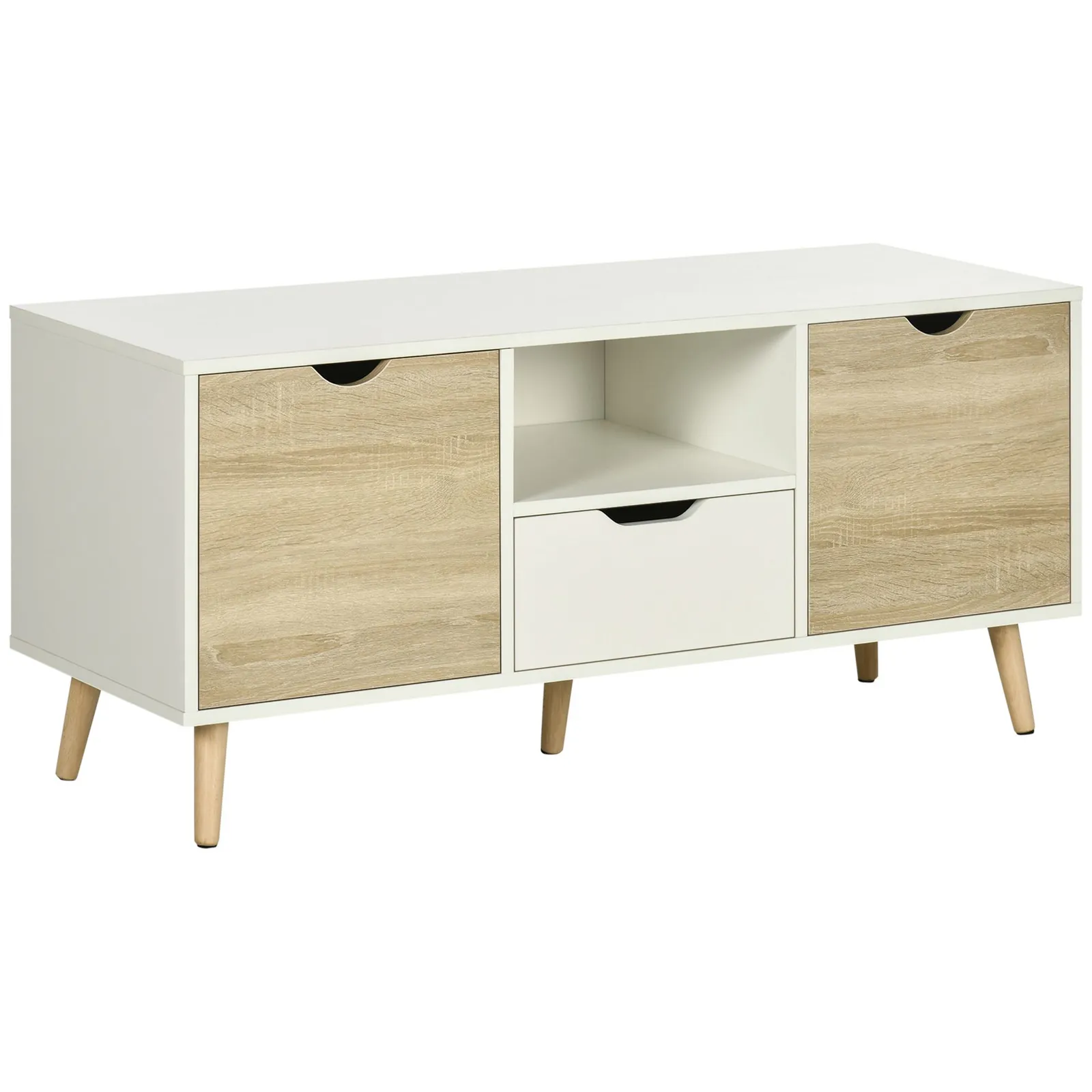 HOMCOM Modern TV Unit Cabinet Stand with Cabinets & Drawer in Light Brown 2