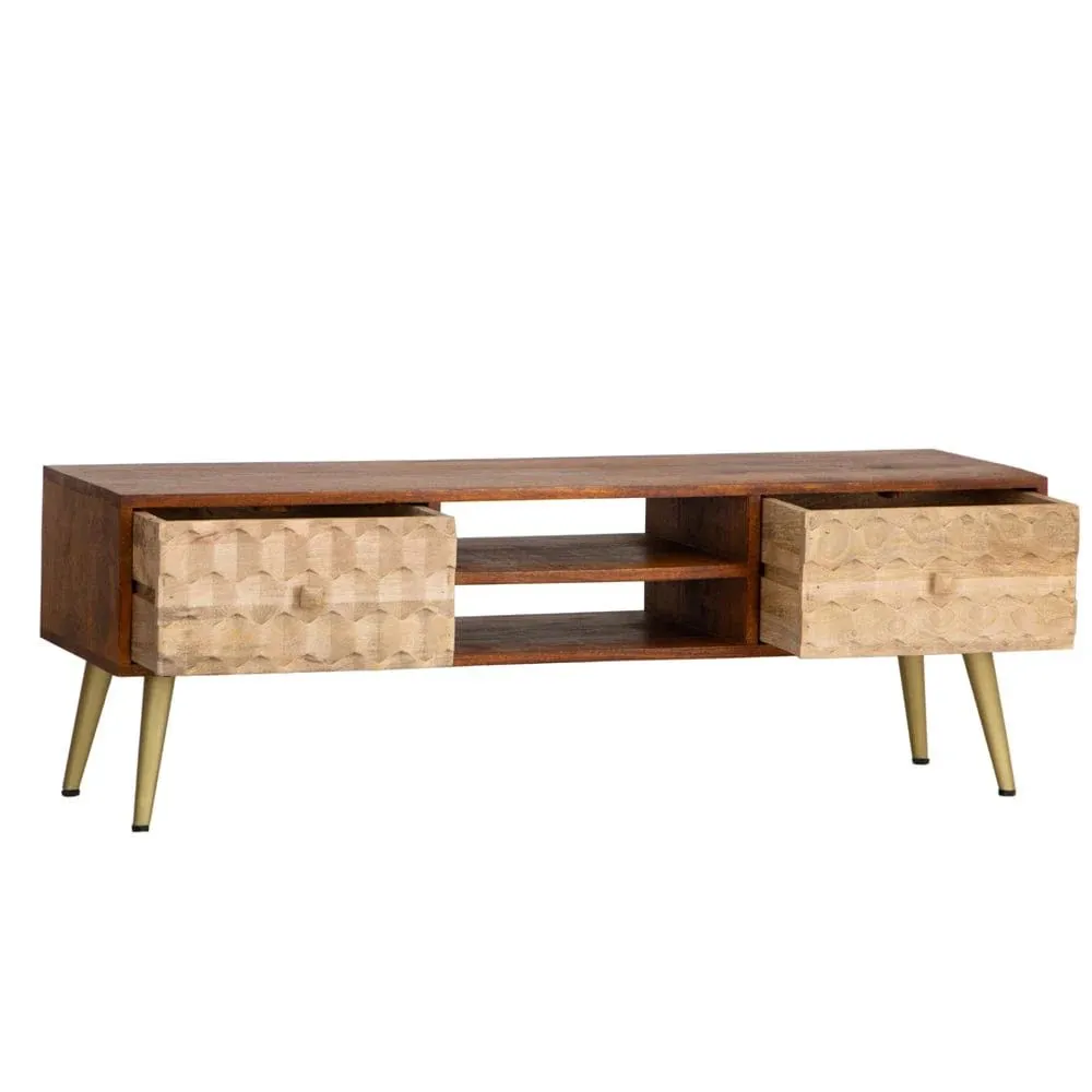 IH Design Perdue Solid Mango Wood Large Tv Unit in Grey 3