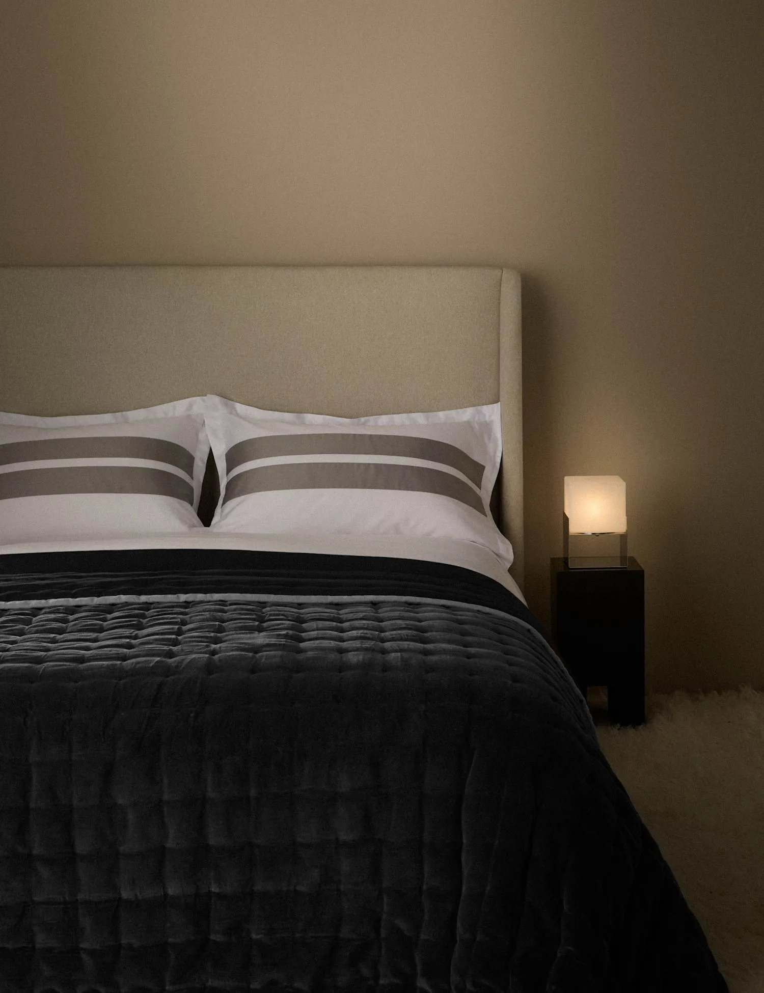 M&S Pure Cotton Velvet Quilted Bedspread Grey