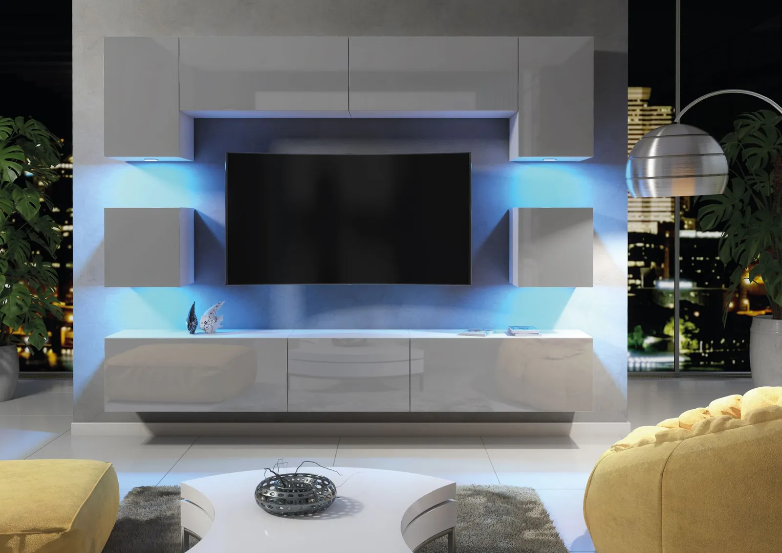 Creative Furniture Panorama Wall TV Unit - A Sleek & Modern Wall Cabinet with Gloss Doors & LED Lights in Grey 5