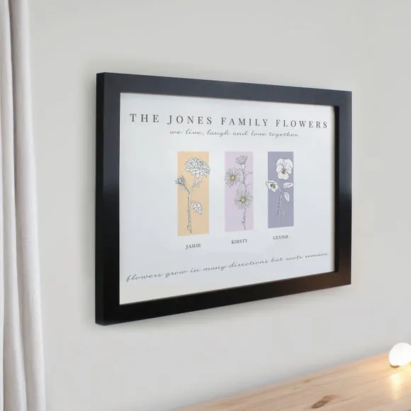 Personalised Birth Flower Family of 3 Framed Print 2