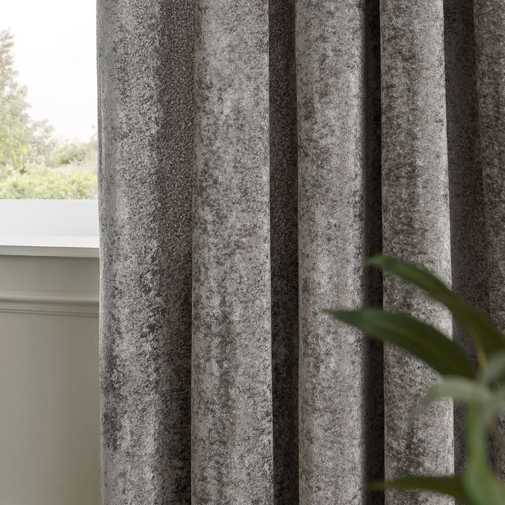 Paoletti Lustre Velvet Fully Lined Eyelet Curtain Pair in Grey 4