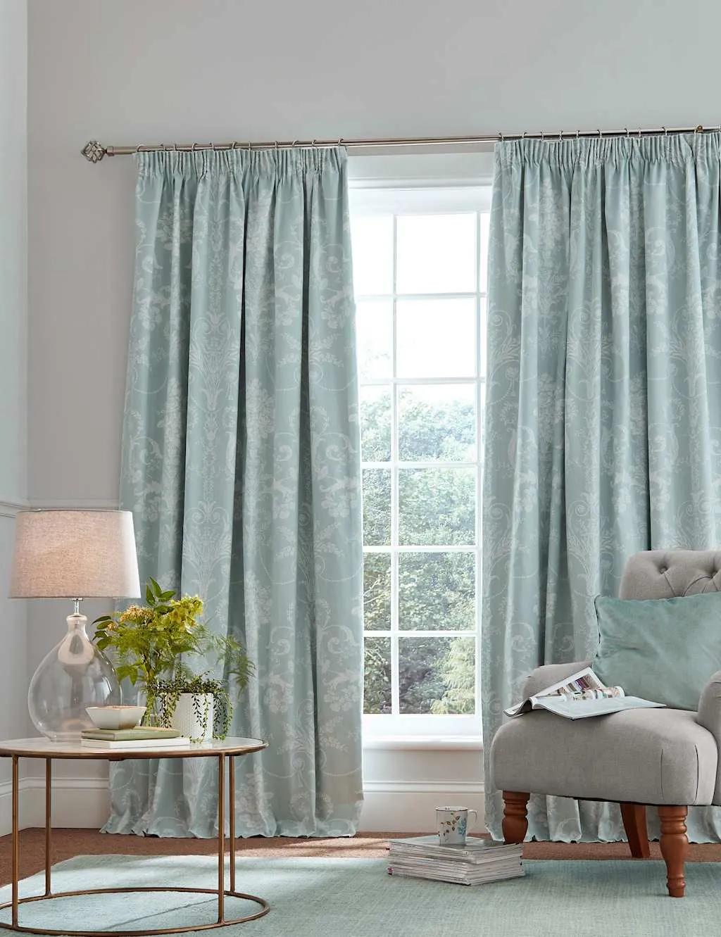 Laura Ashley Josette Pencil Pleat Blackout Curtains Duck Egg