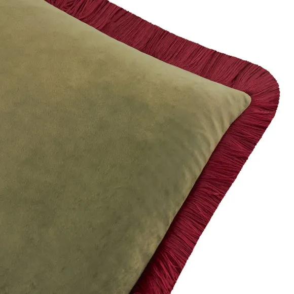 Furn Halo Fringed Velvet Cushion Fir Green/Dark Red 50 X 50Cm, Green 3