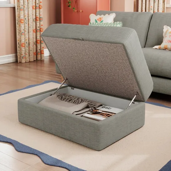 Hattie Slub Faux Linen Storage Footstool 5