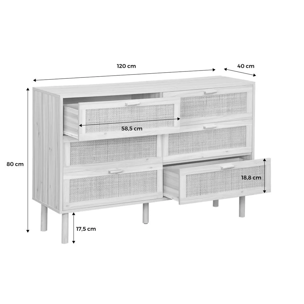 sweeek 6-drawer Chest With Cane & Wooden Effect in Beige 5