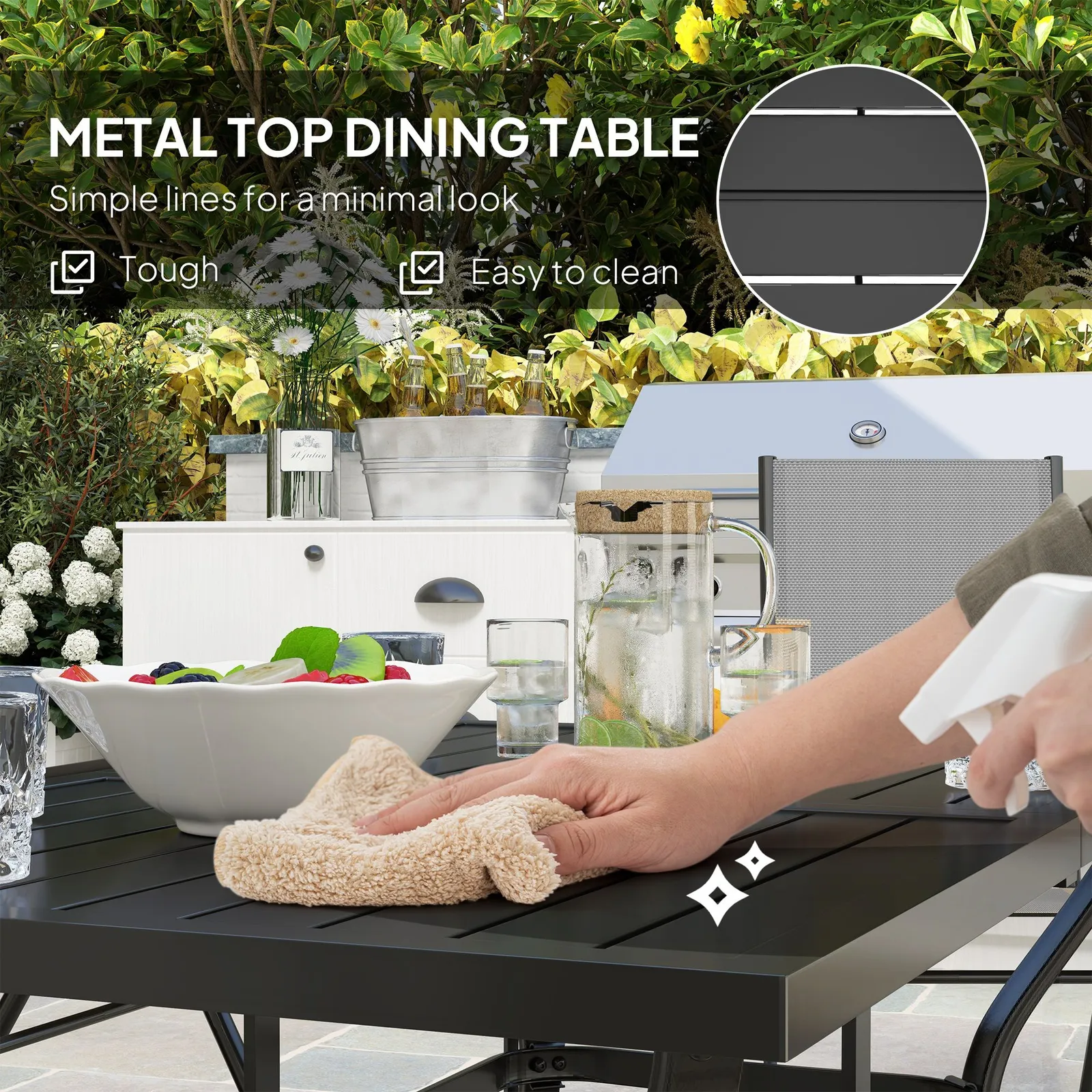 OUTSUNNY 7 PCs Garden Dining Set, Folding Chairs & Metal Top Table, Grey 5