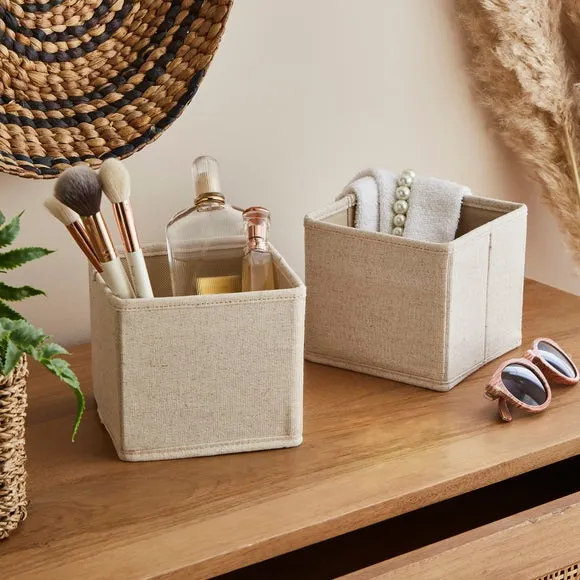 Set of 2 Small Square Linen Blend Drawer Organisers