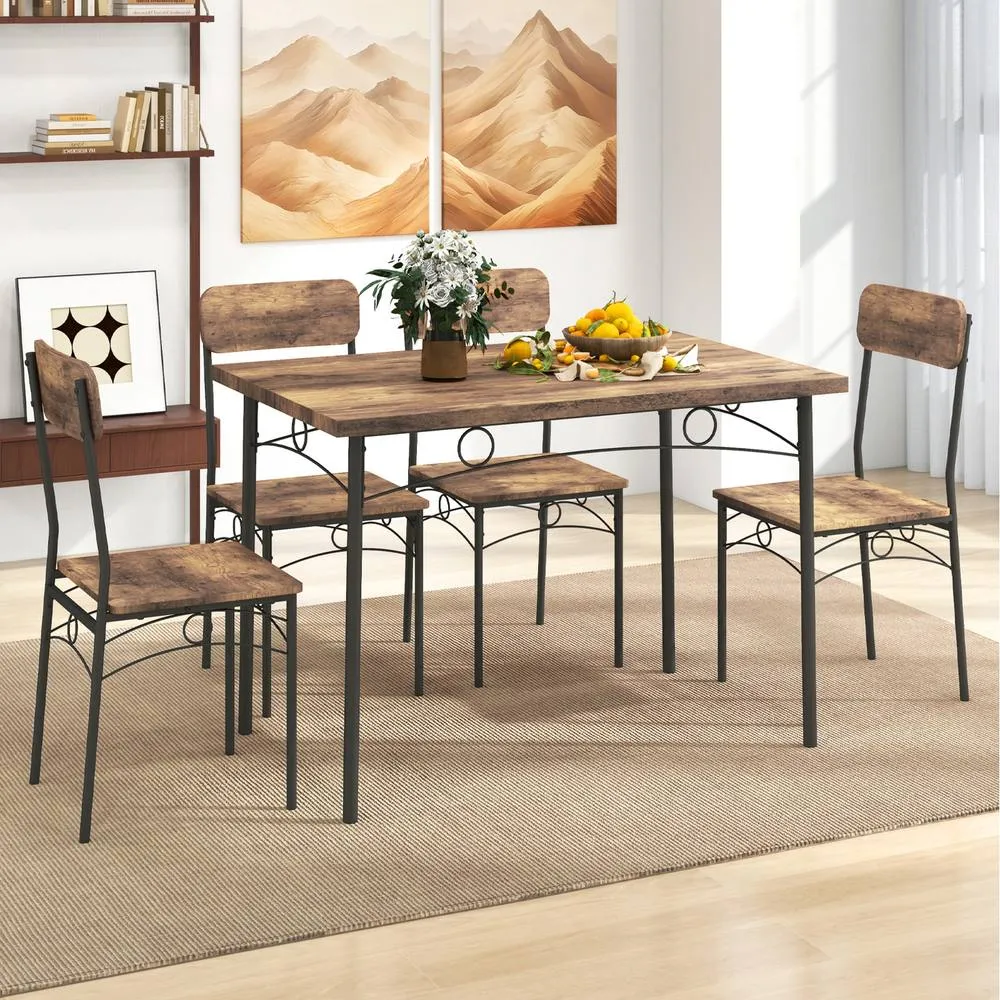 Costway 5-Piece Industrial Kitchen Furniture Dining Table Set for 4-Coffee in Brown