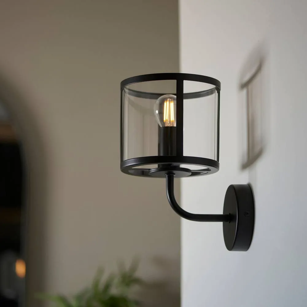 Netlighting Hopton Glass Shade Wall Lamp Matt Black 4