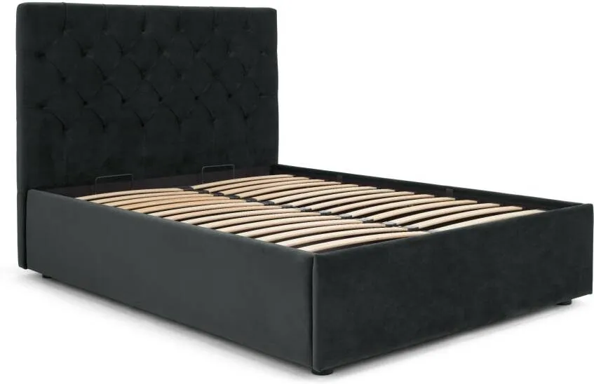 Skye Super King Size Bed with Ottoman Storage, Midnight Grey Velvet