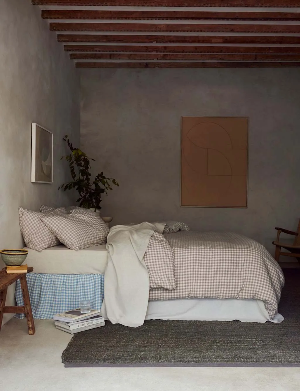 Piglet In Bed Pure Linen Gingham Duvet Cover Oatmeal Mix