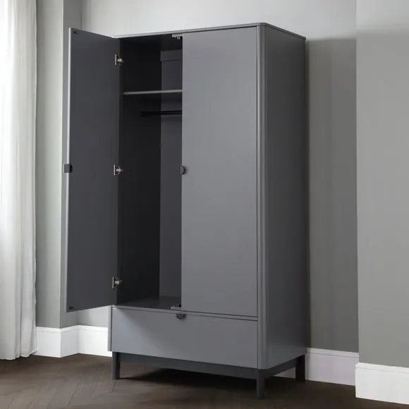 Chloe Double 1 Drawer Wardrobe, Grey 2
