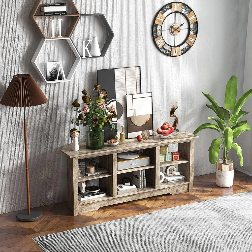 Costway Media Entertainment Center TV Stand for TVs up to 65 Inches-Grey in Grey 6