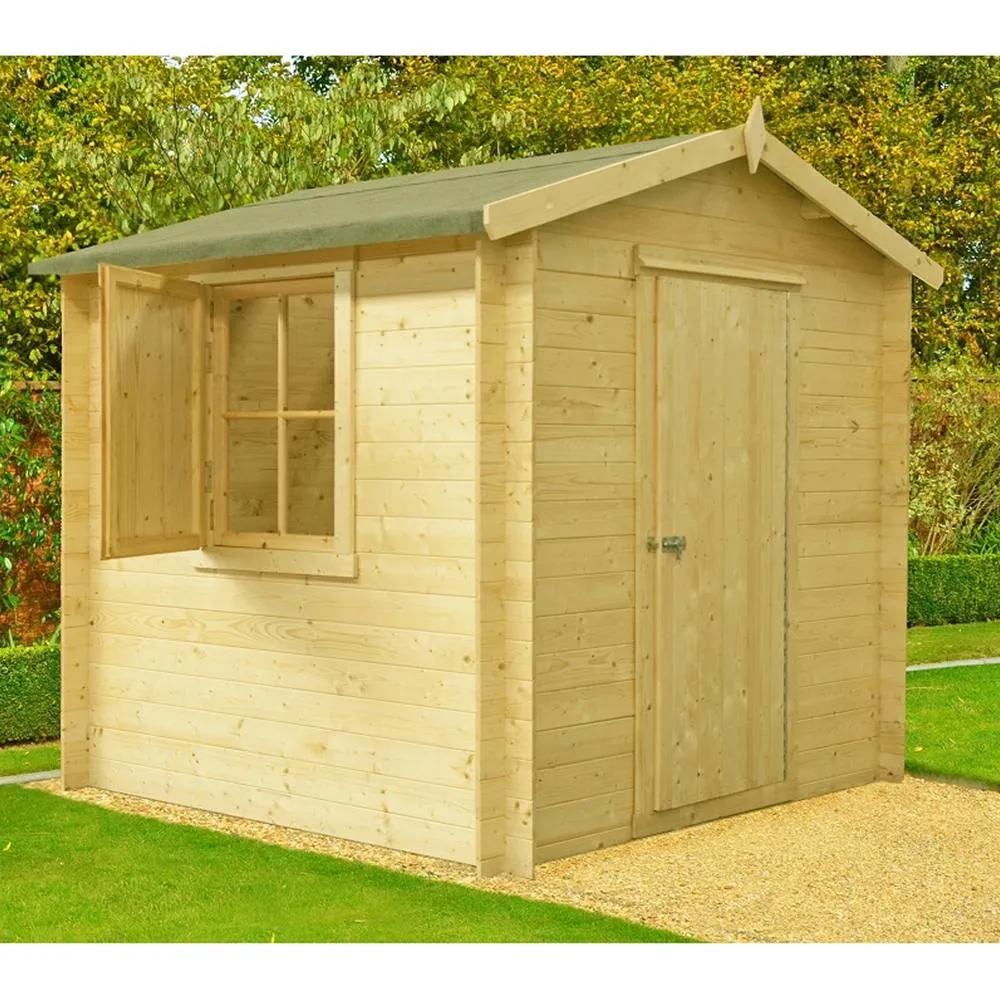 Shires Camelot Log Cabin Home Office Garden Room Approx 7 x 7 Feet in Light Brown