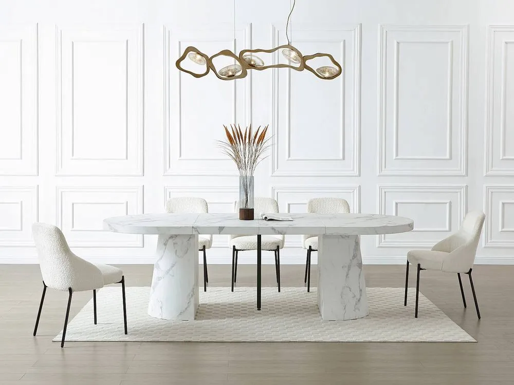 Vente-unique 6 +12 Seater Extendable Dining Table In MDF - White Marble Effect 5