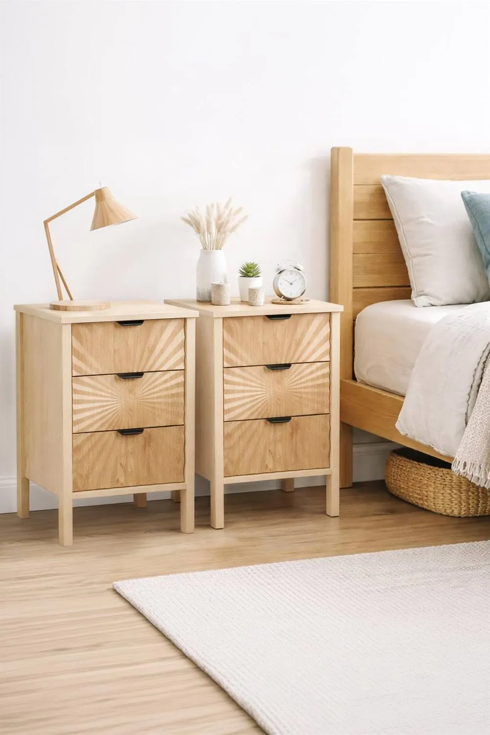 Birlea Pair Of Solstice 3 Drawer Bedside Cabinet Chest Table Light Oak in Brown