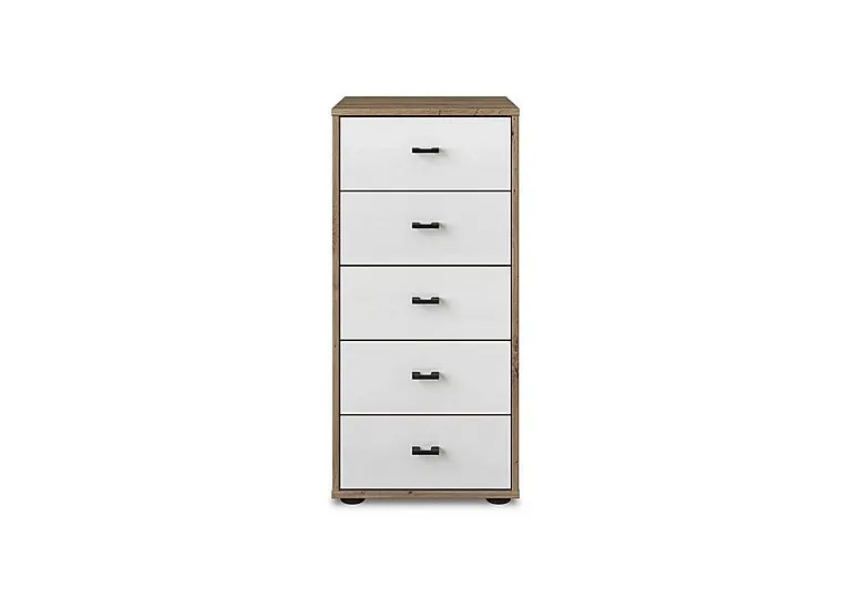 Dallas 40cm 5 Drawer Glass Chest - Bianco Oak and White