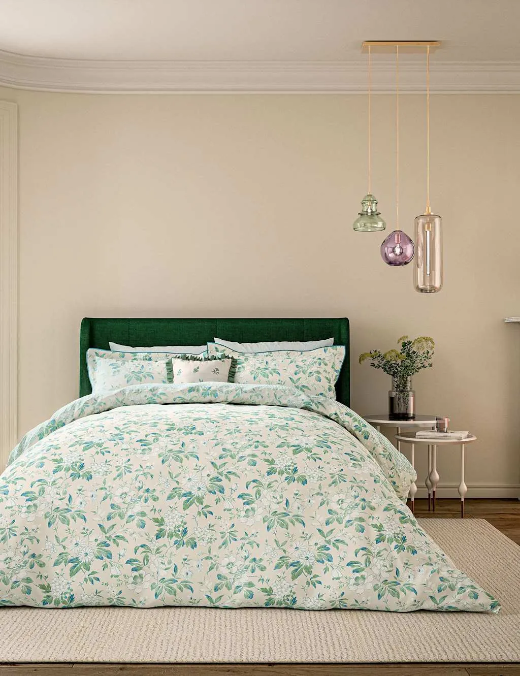 V&A Pure Cotton Briar Bloom Bedding Set Green Mix