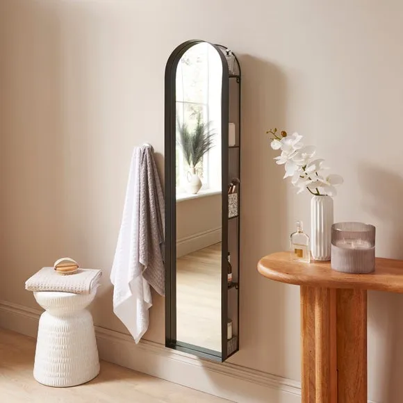 New York Arched Full Length Wall Mirror with Shelves