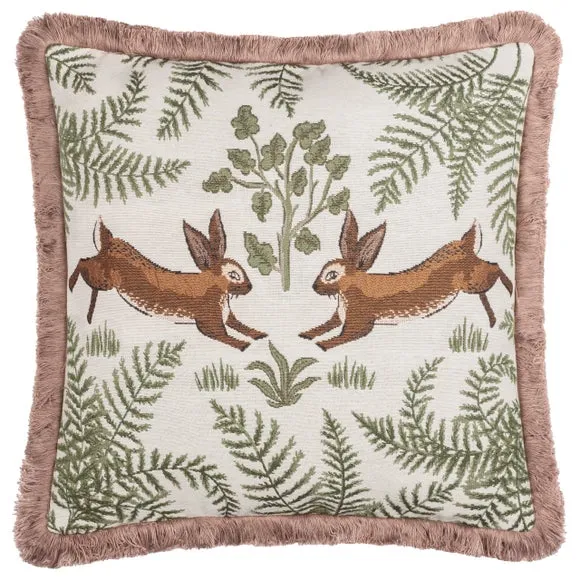 Wylder Nature Fable Rabbits Cotton Square Cushion 2