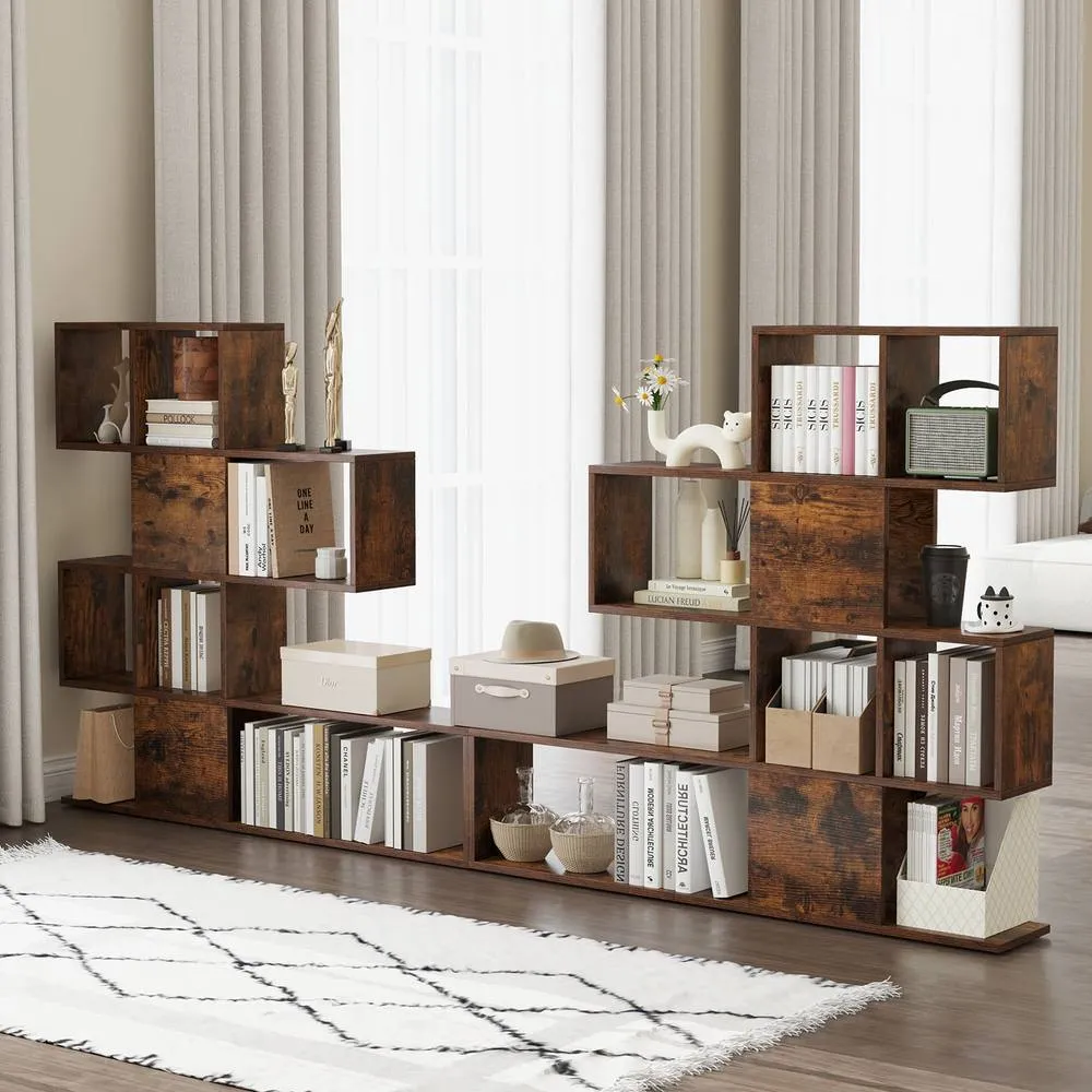 Costway 4-Tier Freestanding Bookshelf Wooden Ladder Display Shelf in Brown 2