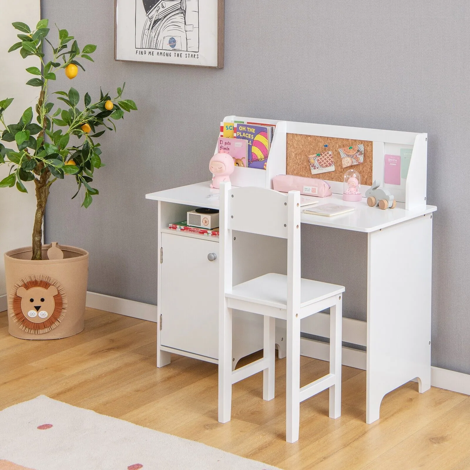 Costway Desk & Chair Set Wooden Study Table &Chair Writing Table Set in White 3