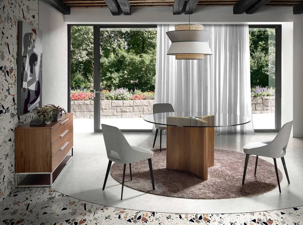 Angel Cerda Grey Fabric Dining Chair with Black Stainless Steel 4