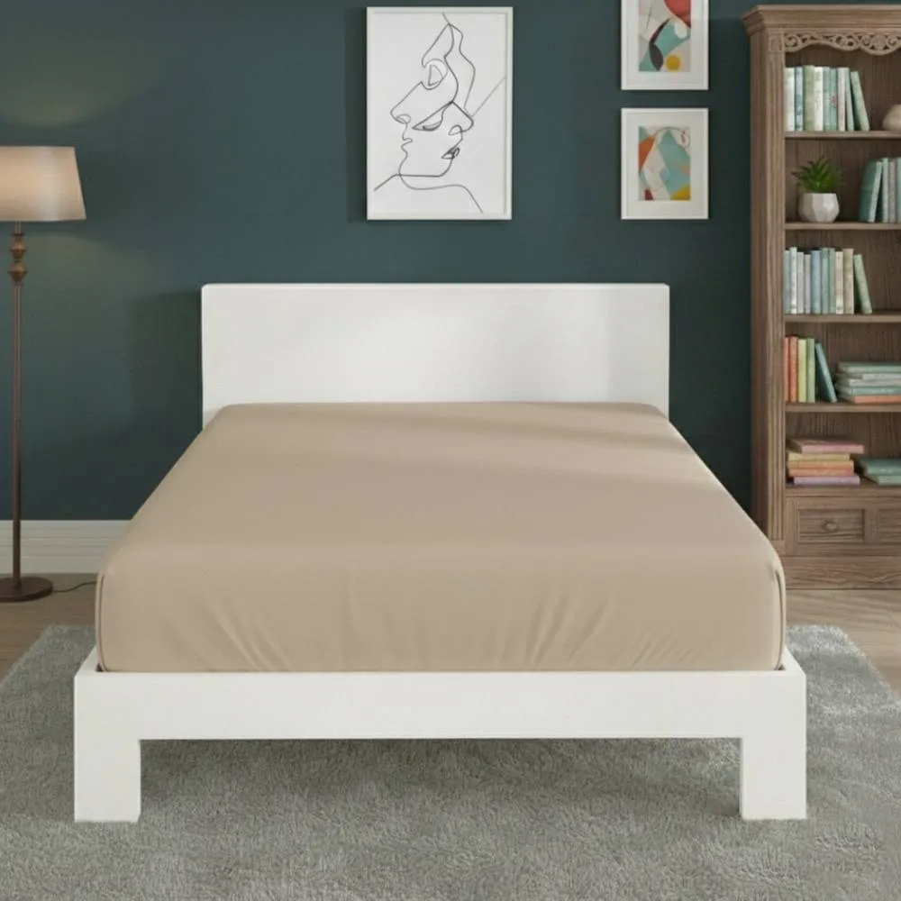 Snug City Polycotton Fitted Sheet Extra Deep 40cm Skirt Easy Care in Beige