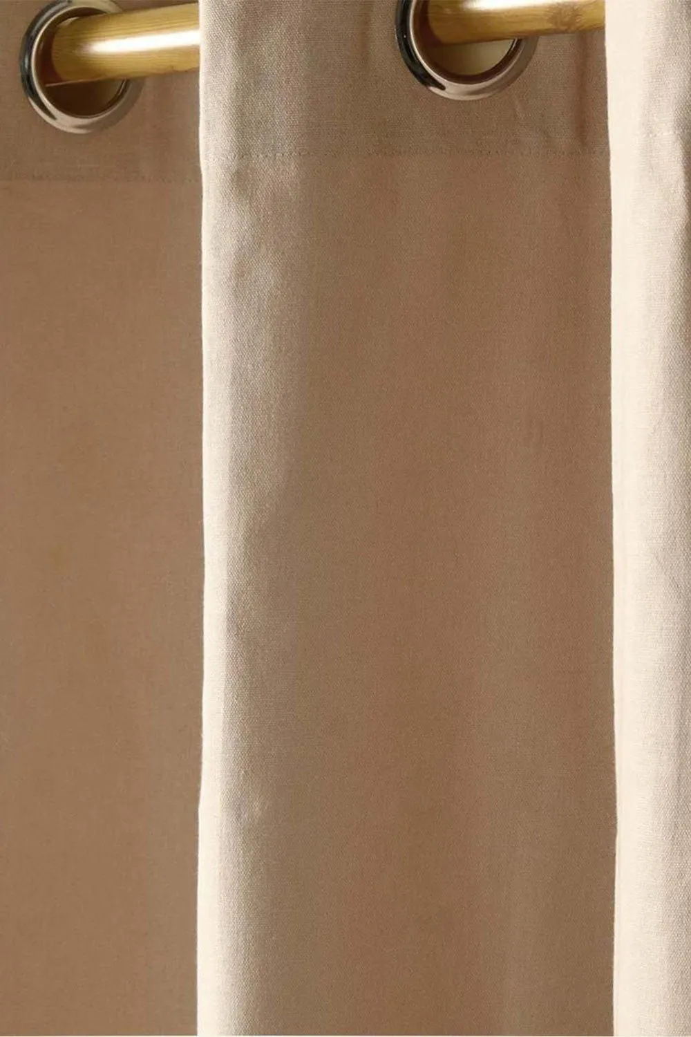 Homescapes Plain Cotton Ready Made Eyelet Curtain Pair in Beige 2
