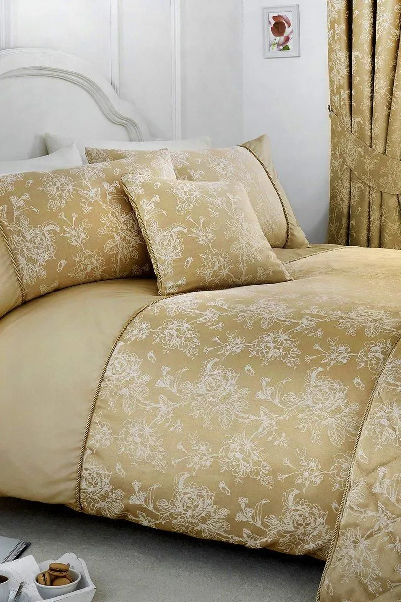 Dreams & Drapes 'Jasmine' Floral Jacquard Duvet Cover Set in Beige 1