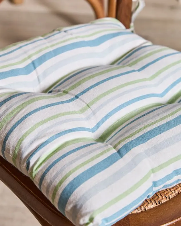 Dibor Set of 6 Blue Striped Cotton Garden Cushion Furniture Dining Chair Seat Pads L40cm x W40cm 4