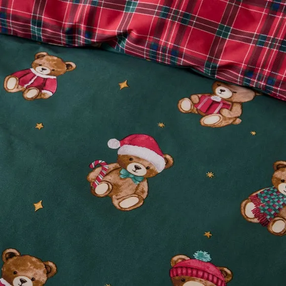 Catherine Lansfield Christmas Tartan Teddy Bear Duvet Cover & Pillowcase Set 6