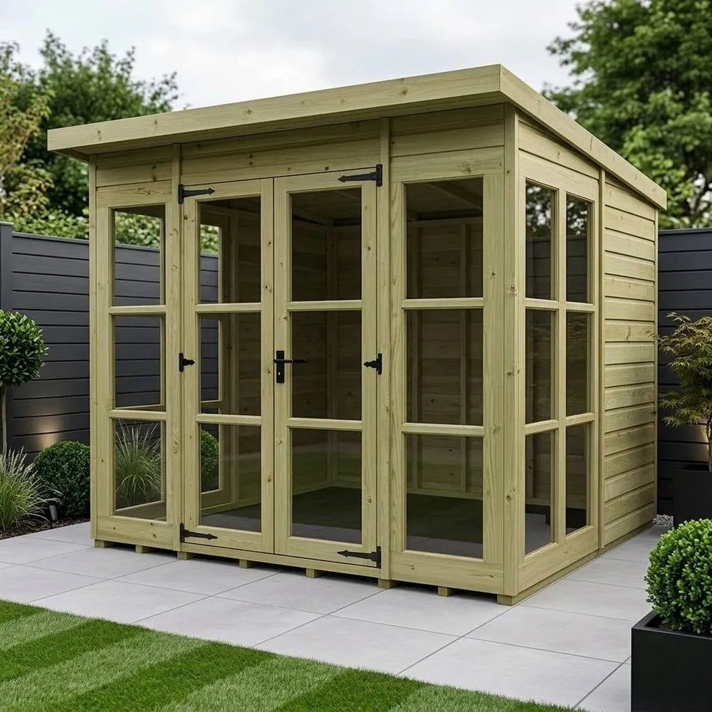 Buttercup Farm 8ft x 8ft Georgian Pent Summer House - Pressure Treated Timber in Brown 2