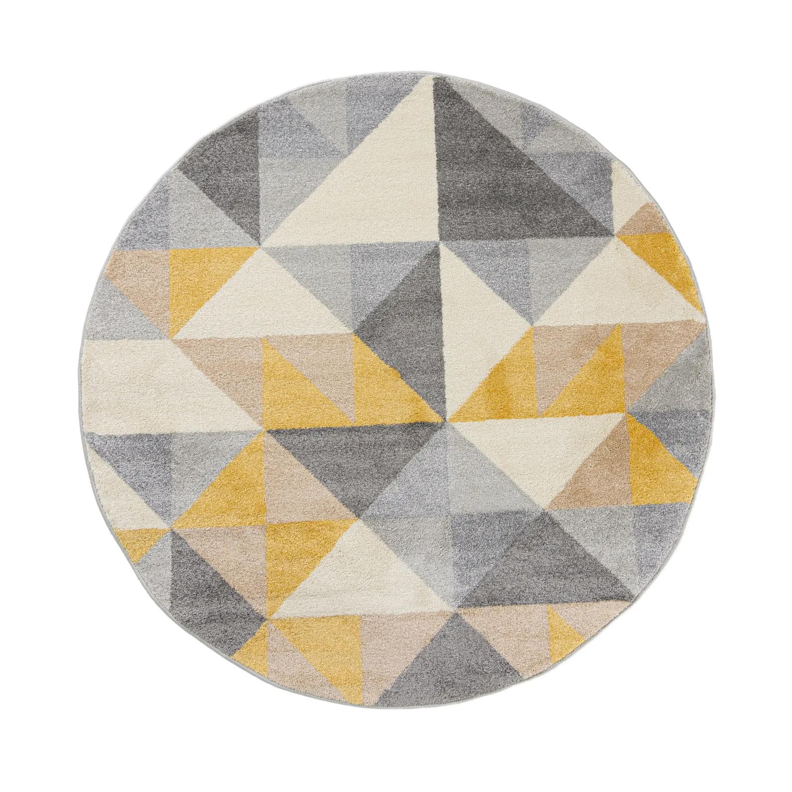 Geo Squares Circle Rug Yellow, Pink and Grey