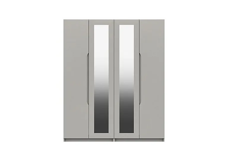 St Pancras 4 Door Wardrobe with 2 Mirrors - Light Grey Gloss