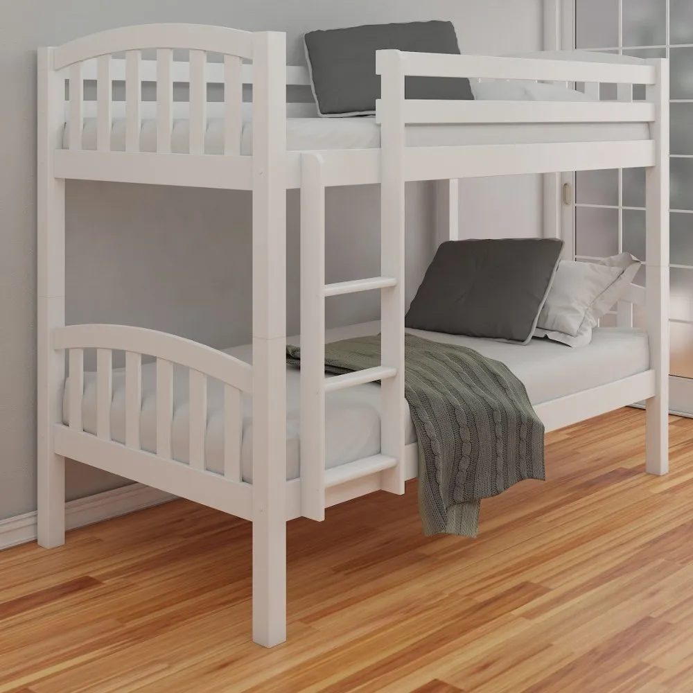 American - Single - Kids White Solid Pine Wooden Bunk Bed Frame - Detatchable - 3ft - Happy Beds